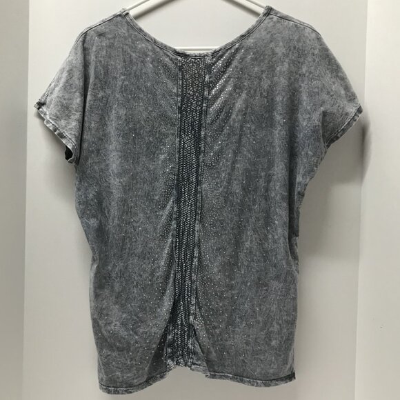 Vocal Blue Tie Dye Rhinestone Embellished V-Neck Tee - Picture 3 of 9